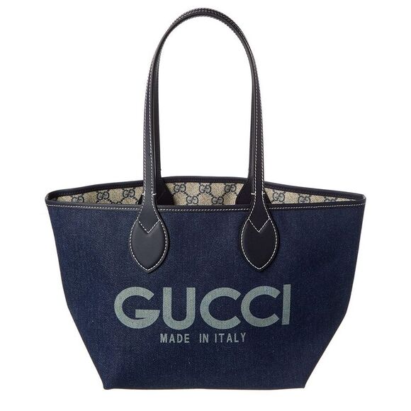 Gucci Totissima Small Reversible Denim & Leather Tote, Blue - Picture 1 of 4